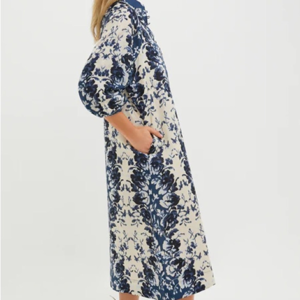 Tuckernuck Navy and Cream Floral Long Sleeve Dress - Picture 3 of 7